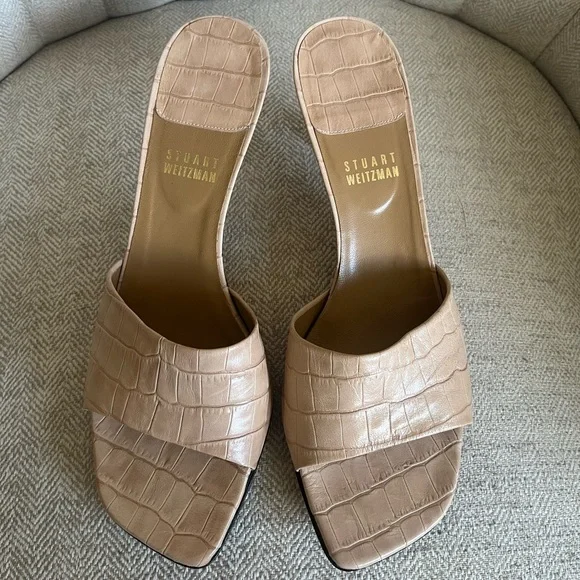 SOLD Stuart Weitzman Kitten Heeled Mules Peep Toe - Picture 7 of 7